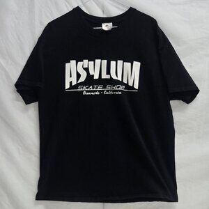 Asylum Skate Shop T Shirt XL Black White Logo California Surf Skate